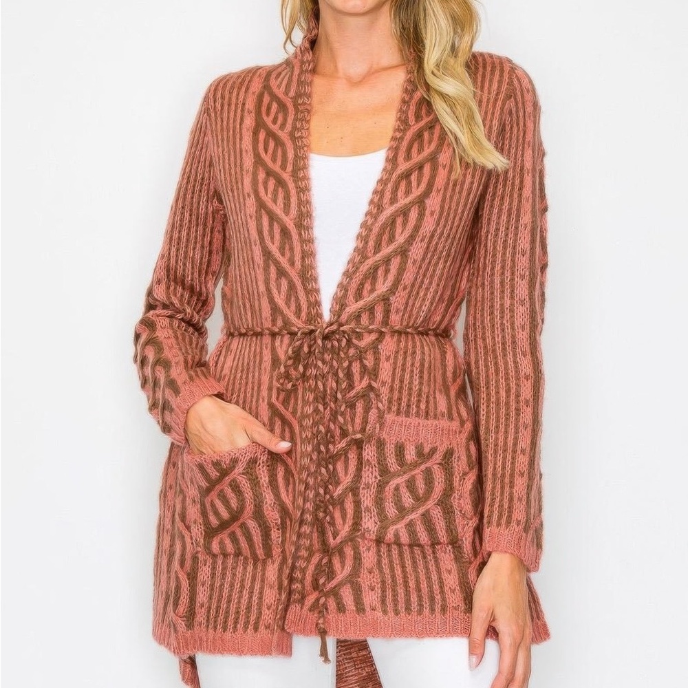Open Wool Cardigan With Belt
